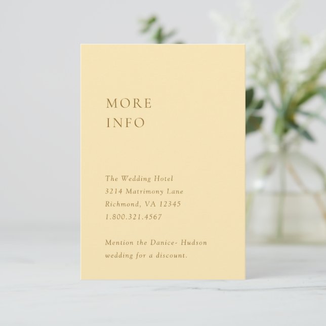 Minimalist Butter Yellow Modern Wedding Enclosure Card (Standing Front)