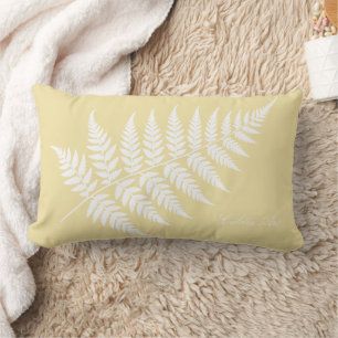 Minimalist Butter Yellow White Fern Silhouette Lumbar Cushion