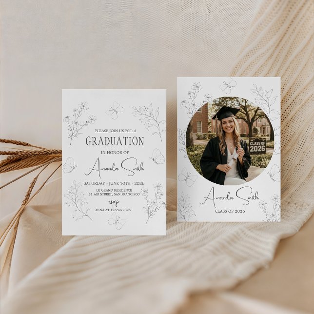 Minimalist Butterfly Floral Graduation Invite (Creator Uploaded)