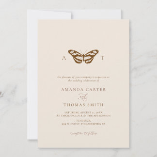 Minimalist Butterfly Monogram Chic Wedding Invitation