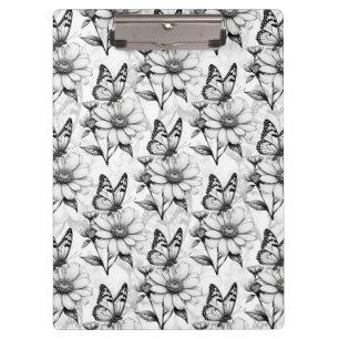 Minimalist Butterfly on Flower Pattern Design Clipboard