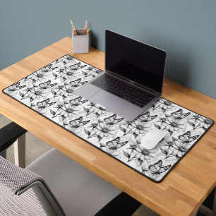 Minimalist Butterfly on Flower Pattern Design Desk Mat
