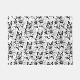 Minimalist Butterfly on Flower Pattern Design  Doormat