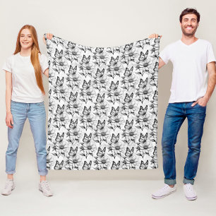 Minimalist Butterfly on Flower Pattern Design Fleece Blanket