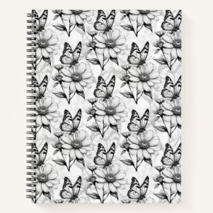 Minimalist Butterfly on Flower Pattern Design  Notebook