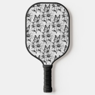 Minimalist Butterfly on Flower Pattern Design Pickleball Paddle