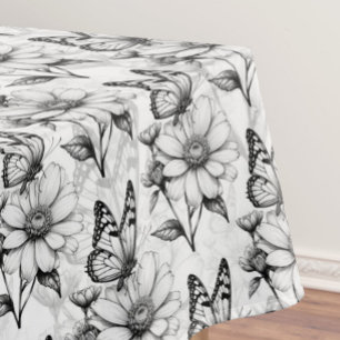 Minimalist Butterfly on Flower Pattern Design Tablecloth
