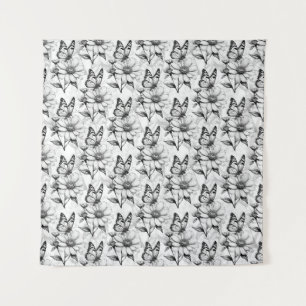 Minimalist Butterfly on Flower Pattern Design Tapestry