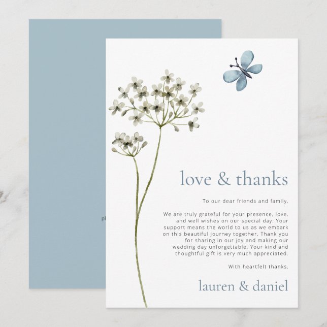 Minimalist Butterfly Wildflower QR Code Wedding  Thank You Card (Front/Back)
