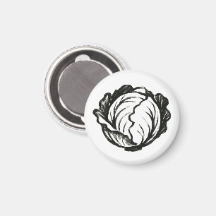 Minimalist Cabbage – Bold Ink Vegetable Design on Magnet