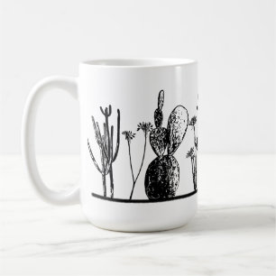 Minimalist Cactus Botanical Mug — Black and White 