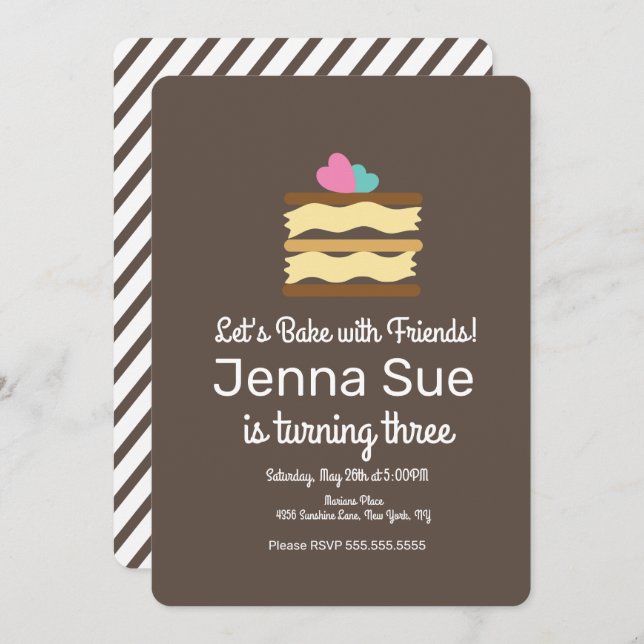 Minimalist Cake Baking Birthday Party Cake Stand Invitation (Front/Back)