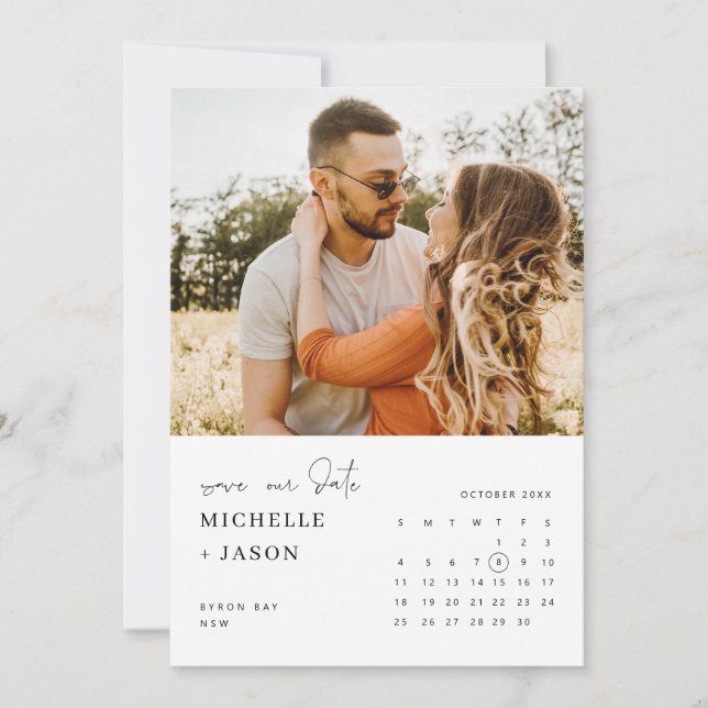 Minimalist calendar photo Save the Date Invitation (Front)
