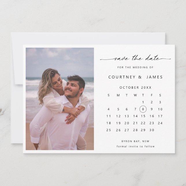 Minimalist calendar photo Save the Date Invitation (Front)