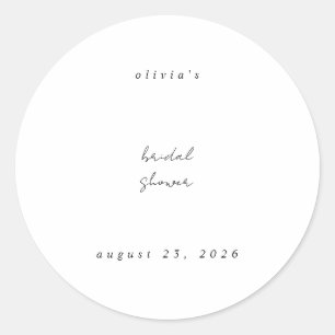 Minimalist Calligraph Bridal Shower Classic Round Sticker