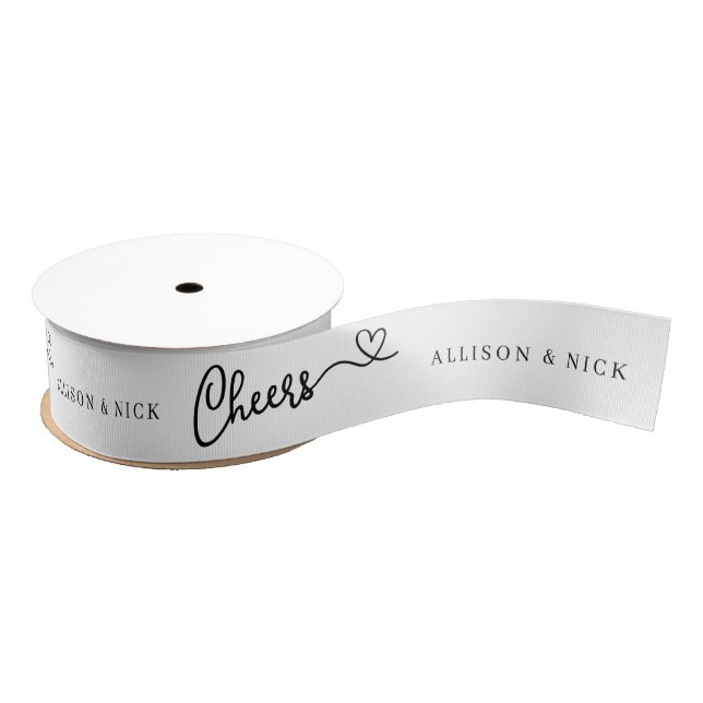 Minimalist Calligraphic Cheers Custom Wedding Grosgrain Ribbon (Spool)