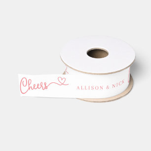 Minimalist Calligraphic Cheers Pink Custom Wedding Grosgrain Ribbon