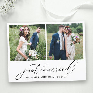 Minimalist Calligraphy 2 Photo Just Married Postcard