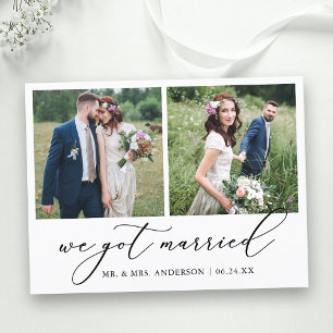 Minimalist Calligraphy 2 Photo We Got Married Postcard