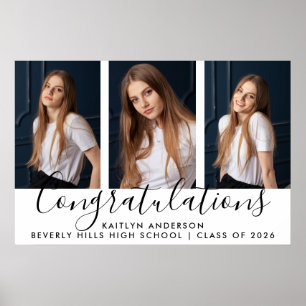 Minimalist Calligraphy 3 Photo Graduation Welcome Poster