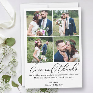 Minimalist Calligraphy 4 Photos Wedding Love Thank You Card