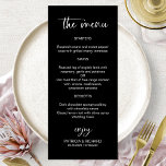 Minimalist Calligraphy 4x9 Wedding Menu Cards<br><div class="desc">A stylish calligraphy wedding menu card for the plate. Easy to personalise with your details. CUSTOMIZATION: If you need design customisation,  please contact me through chat; if you need information about your order,  shipping options,  etc.,  please contact Zazzle support directly.</div>