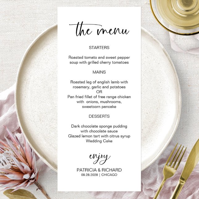 Minimalist Calligraphy 4x9 Wedding Menu Cards (Creator Uploaded)