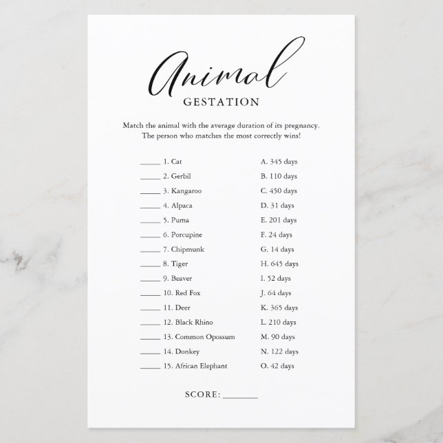 Minimalist Calligraphy Baby Gestation Game (Front)