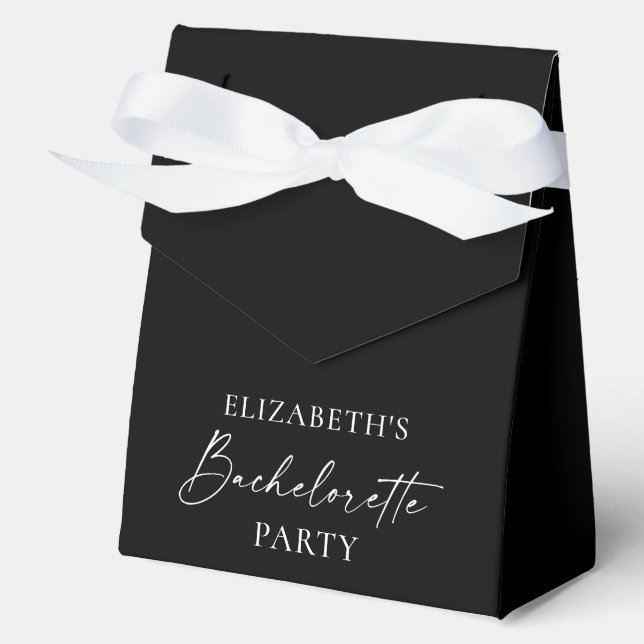 Minimalist Calligraphy Bachelorette Ribbon Black Favour Box (Front)