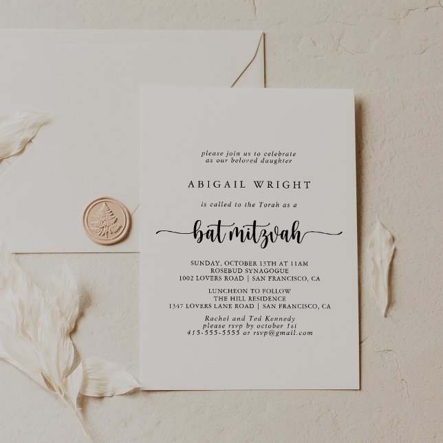 Minimalist Calligraphy Bat Mitzvah Invitation (Creator Uploaded)