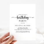 Minimalist Calligraphy Birthday Party Invitation<br><div class="desc">This minimalist calligraphy birthday party invitation is perfect for a rustic event. The simple and elegant design features classic and fancy script typography in black and white.</div>
