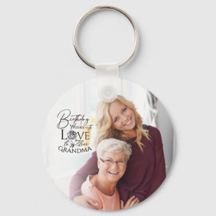 Minimalist  Calligraphy Birthday Photo Grandma Key Ring
