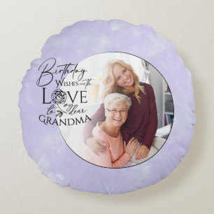 Minimalist  Calligraphy Birthday Photo Grandma Round Cushion
