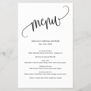 Minimalist Calligraphy Black and White Paper Menu