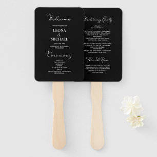 Minimalist Calligraphy Black Wedding Program Hand Fan
