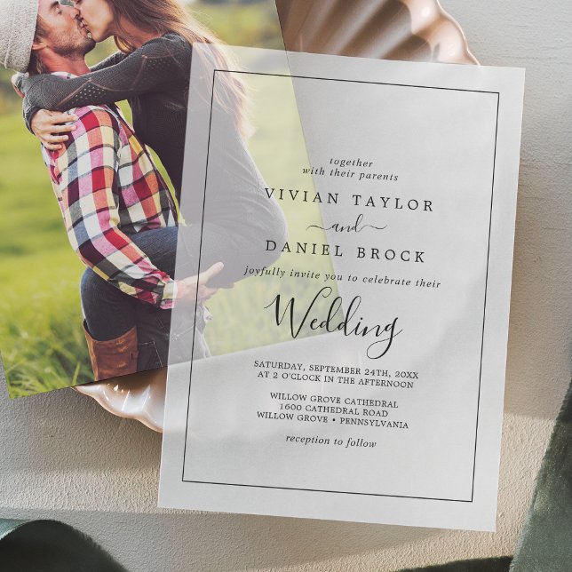 Minimalist Calligraphy Boho Classic Black Wedding Vellum Invitations (Minimalist Calligraphy Boho Classic Black Wedding Vellum Invitations)