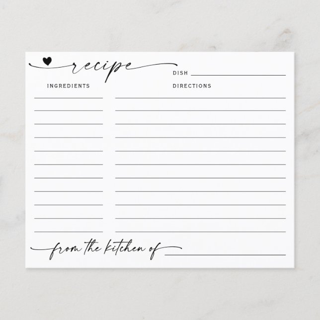 Minimalist Calligraphy Bridal Shower Recipe Card (Front)