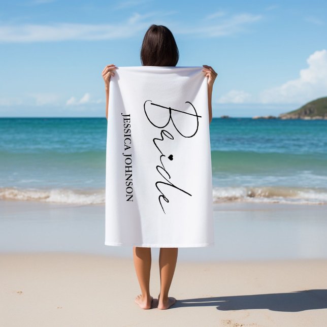 Minimalist Calligraphy Bride Bachelorette Party Beach Towel (Creator Uploaded)