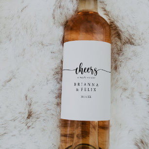 Minimalist Calligraphy Cheers Wedding Wine Labels