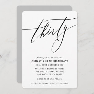 MINIMALIST Calligraphy chic 30th birthday Invitation