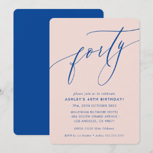 MINIMALIST Calligraphy chic 40th party blue blush Invitation