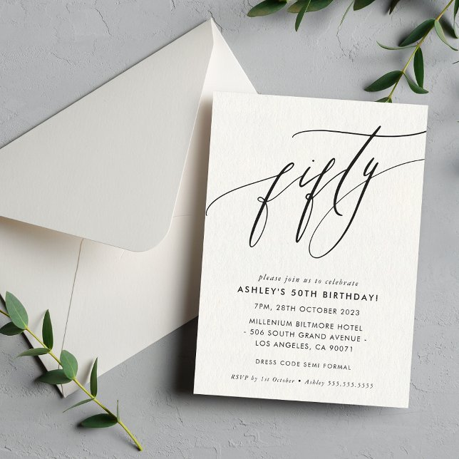 MINIMALIST Calligraphy chic 50th birthday Invitation (Creator Uploaded)