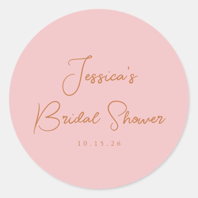 Minimalist Calligraphy Cute Pink Bridal Shower  Classic Round Sticker (Front)