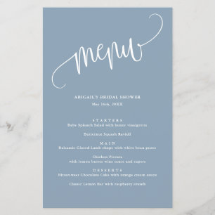 Minimalist Calligraphy Dusty Blue Paper Menu