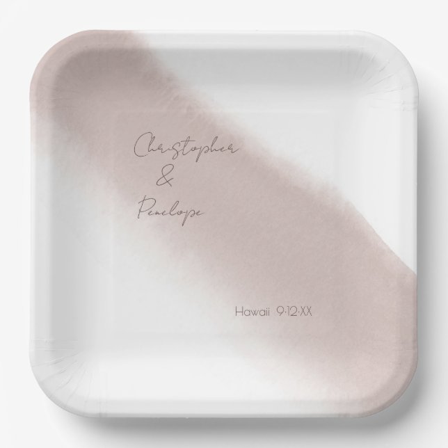 Minimalist Calligraphy Dusty Pink Watercolor  Paper Plate (Front)
