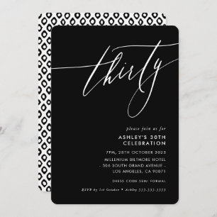 MINIMALIST Calligraphy elegant 30th party black Invitation