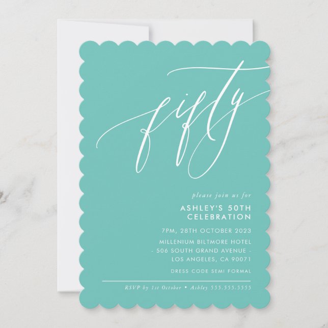 MINIMALIST Calligraphy elegant 50th party mint  Invitation (Front)