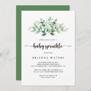Minimalist Calligraphy Eucalyptus Baby Sprinkle  Invitation