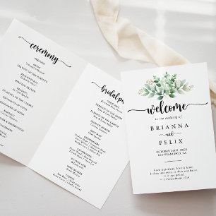Minimalist Calligraphy Eucalyptus Folded Wedding  Program