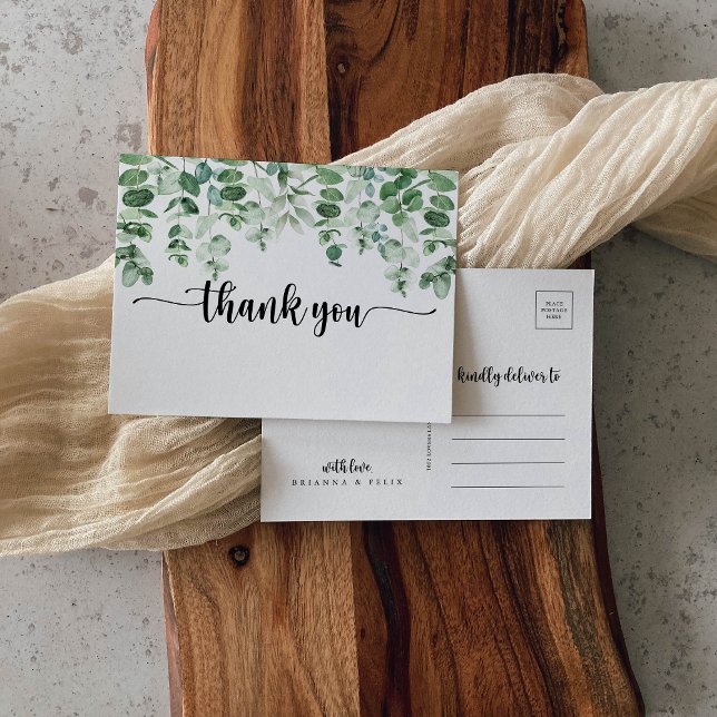 Minimalist Calligraphy Eucalyptus Thank You Postcard (Creator Uploaded)